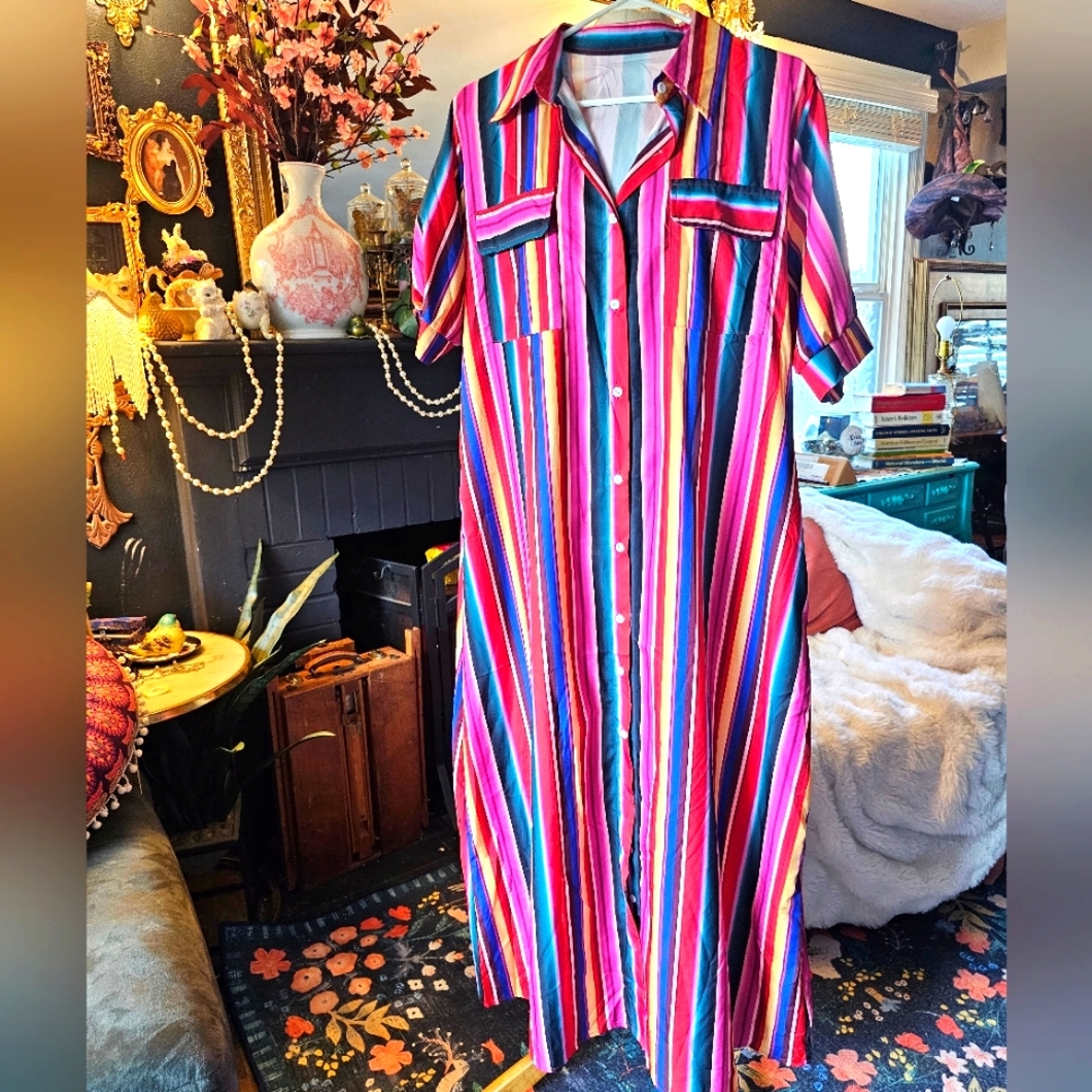 Vibrant button-up maxi dress size XL